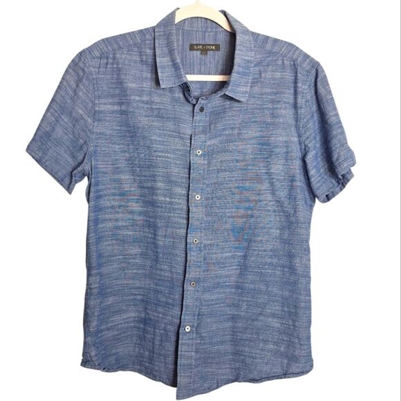 Slate & Stone Men's Classic Button Up Shirt Short Sleeve Casual Chambray Large - Picture 1 of 8